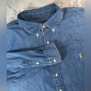 Ralph Lauren Shirt 2XL Blue Denim Classic Fit Button Down Long Sleeve Flesh Pony